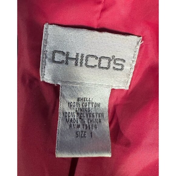 Chico's Women's Size 1 (Small) Black Full Zip Red Orange Floral Print Jacket - Picture 4 of 9